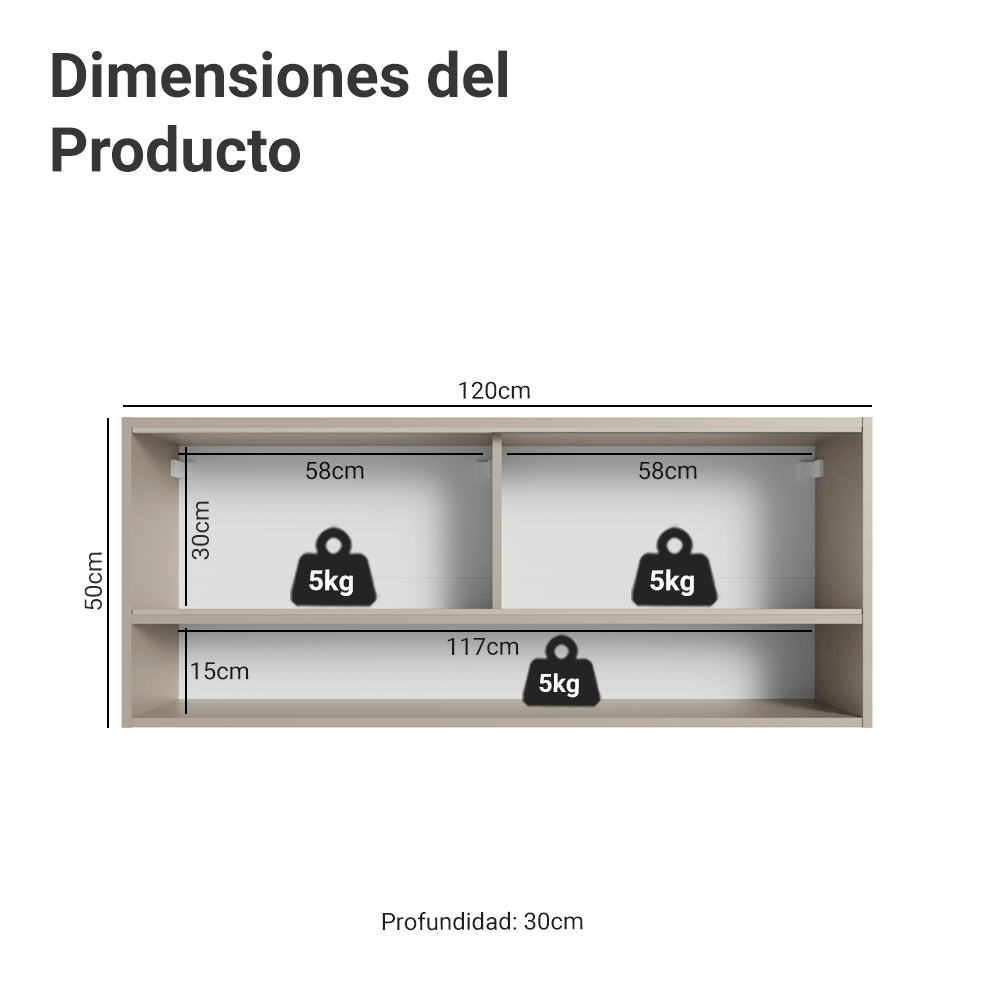 Gabinete Superior 2 Puertas Correderas Vidrio Reflejante 120cm 1 Nicho Nice Crema