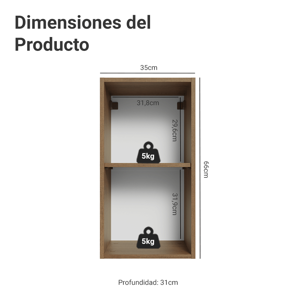 Gabinete Superior 35 cm 1 Puerta Marrón/Gris Vik Madesa