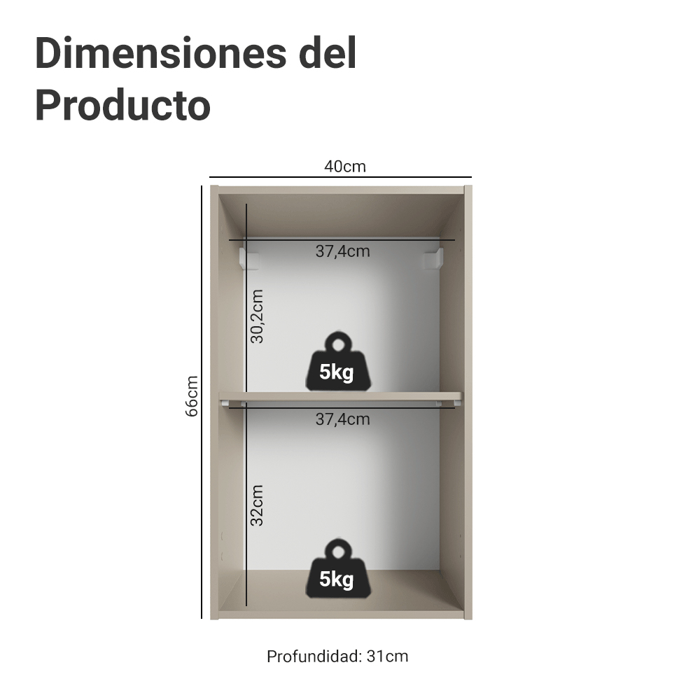 Gabinete Superior 40 cm 1 Puerta Nice Crema