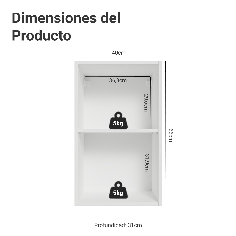 Gabinete Superior 40 cm 1 Puerta Blanco/Gris Vik Madesa