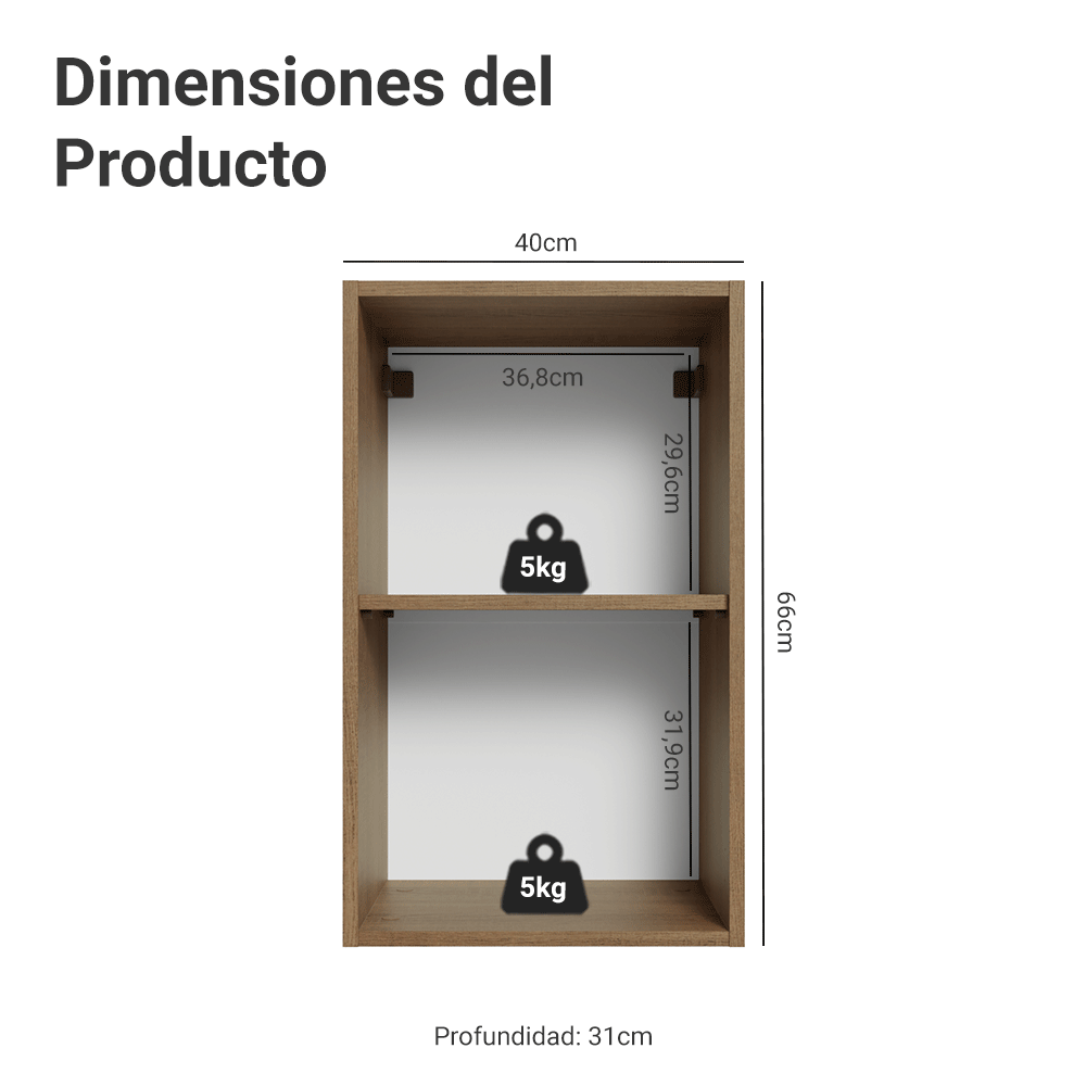 Gabinete Superior 40 cm 1 Puerta Marrón/Gris Vik Madesa