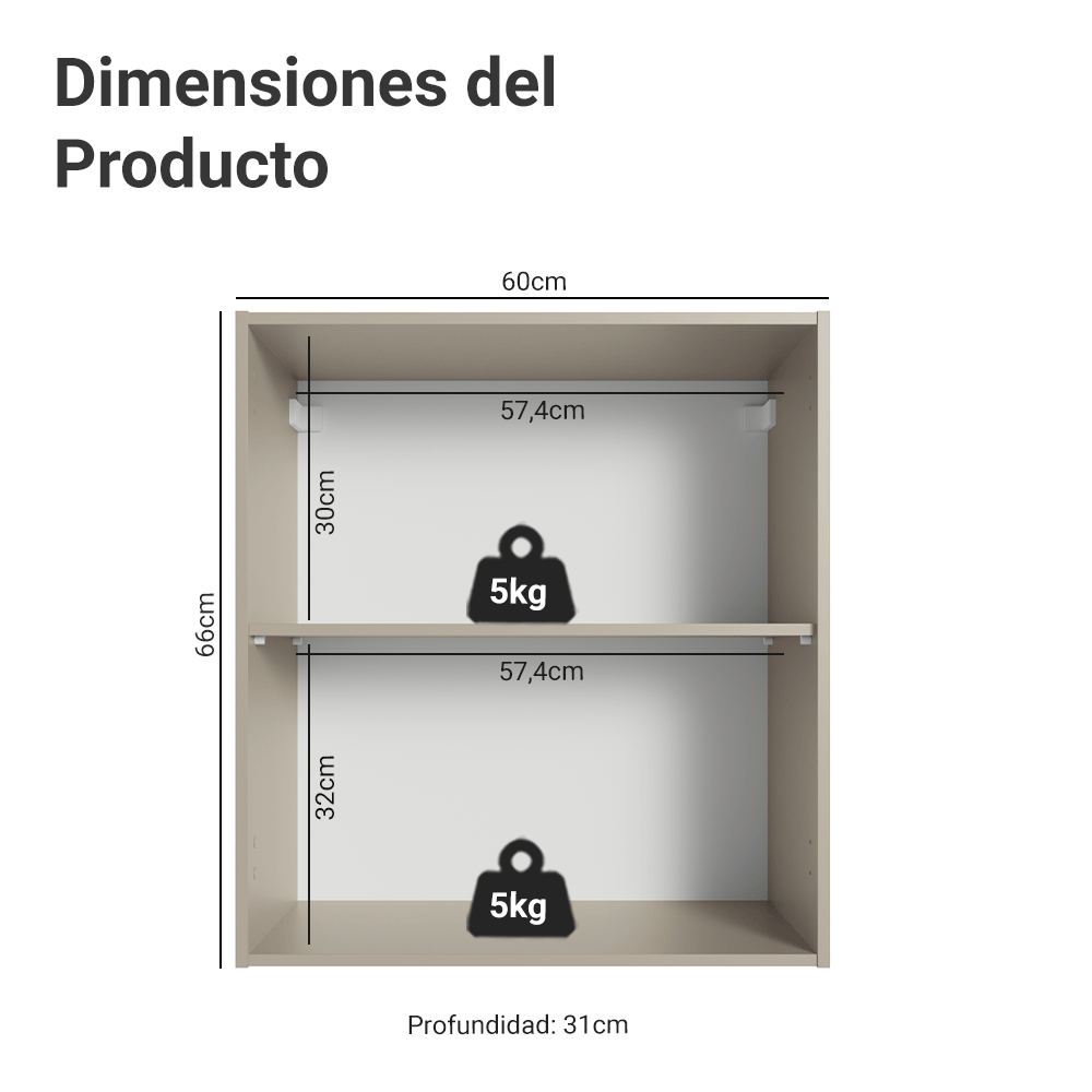 Gabinete Superior 60 cm 1 Puertas Nice Crema