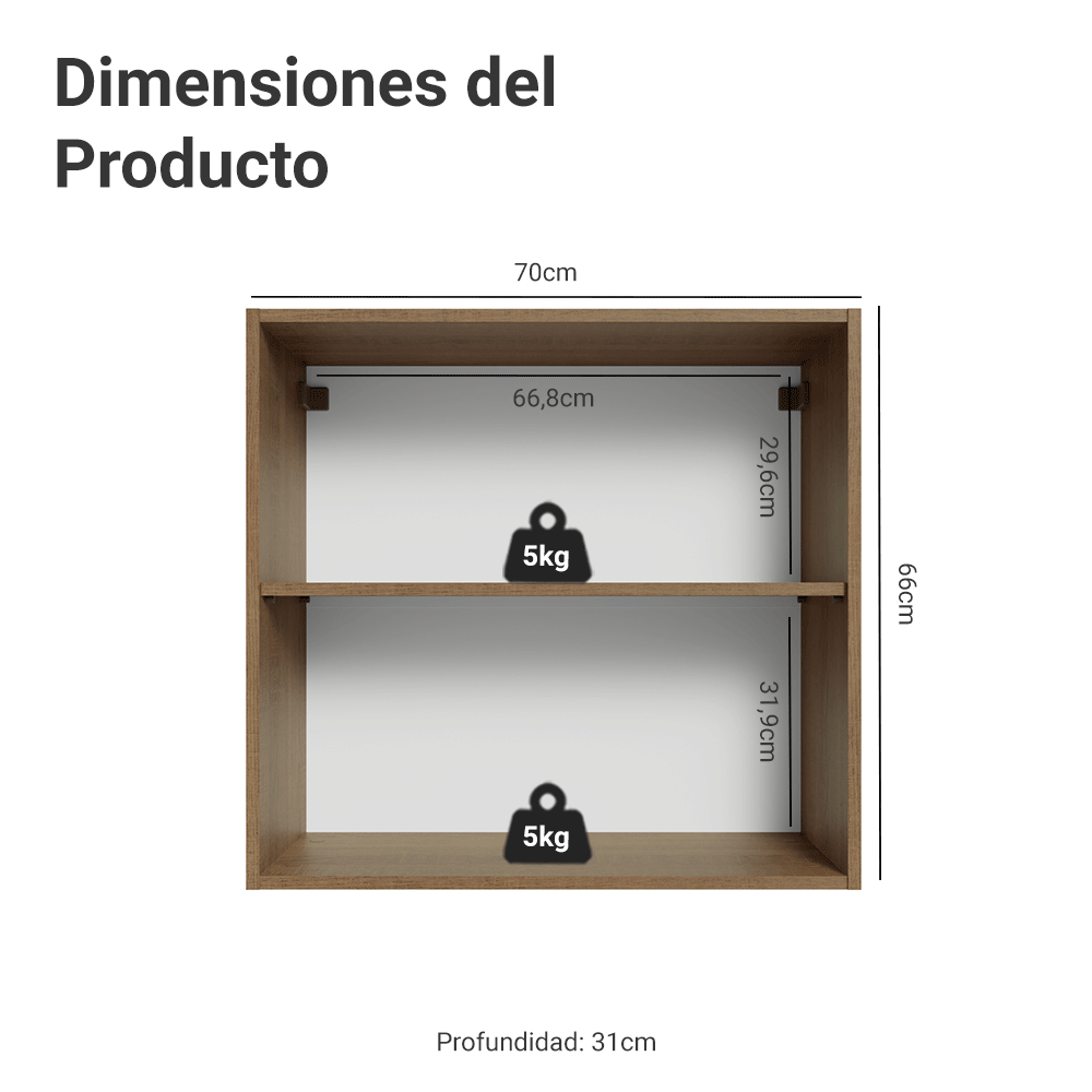 Gabinete Superior 70 cm 2 Puertas Marrón/Gris Vik Madesa