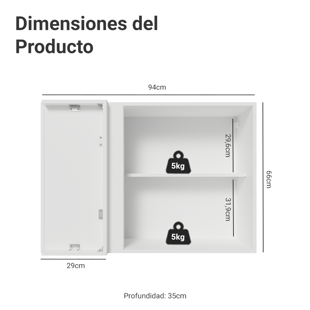 Gabinete Superior de Esquina 1 Puerta Blanco/Gris Lux Madesa