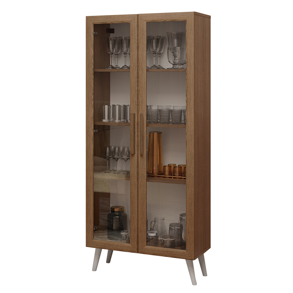 Vitrina 70 cm 2 Puertas de Vidrio con Patas Cónicas Marrón/Blanco Madesa