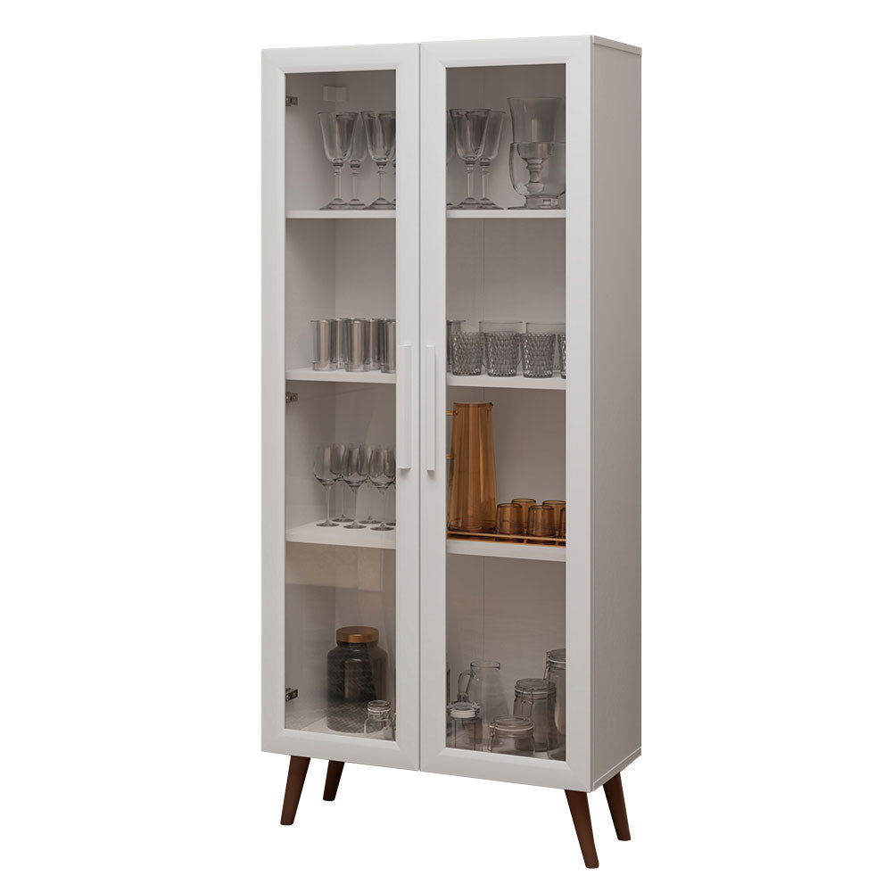 Mueble de Cocina Vitrina 70cm 2 Puertas de Vidrio con Patas Blanco/Marrón Madesa