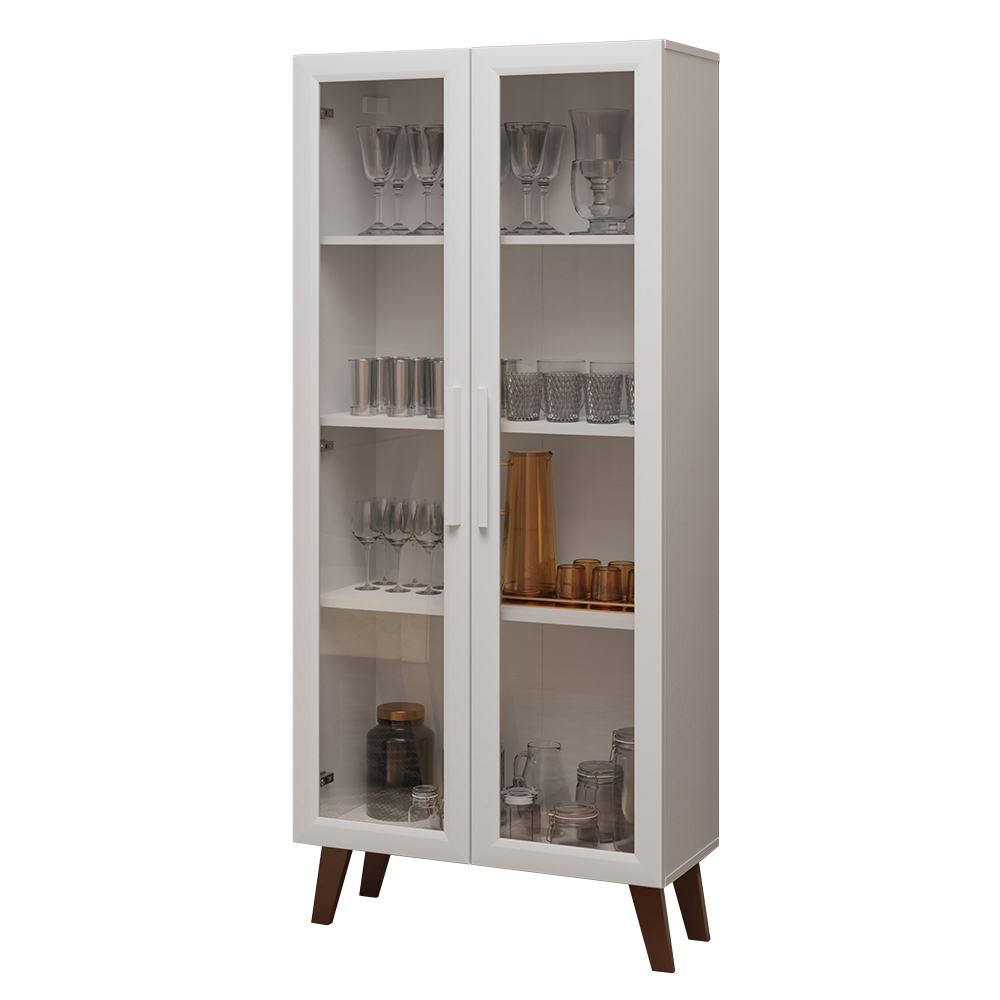 Vitrina 70 cm 2 Puertas de Vidrio con Patas Trapecio Blanco/Marrom Madesa