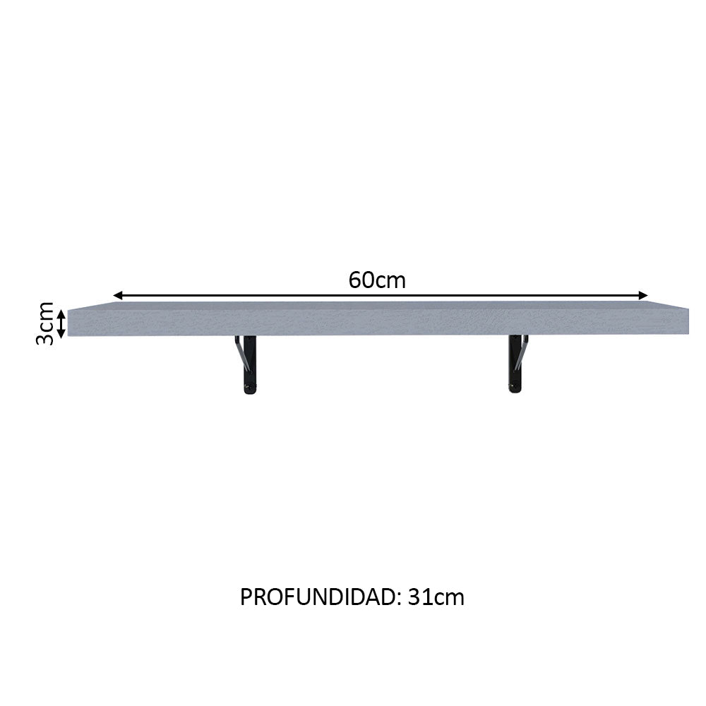 Kit 2 Repisas de Cocina 60 cm con Soporte Metálico Gris