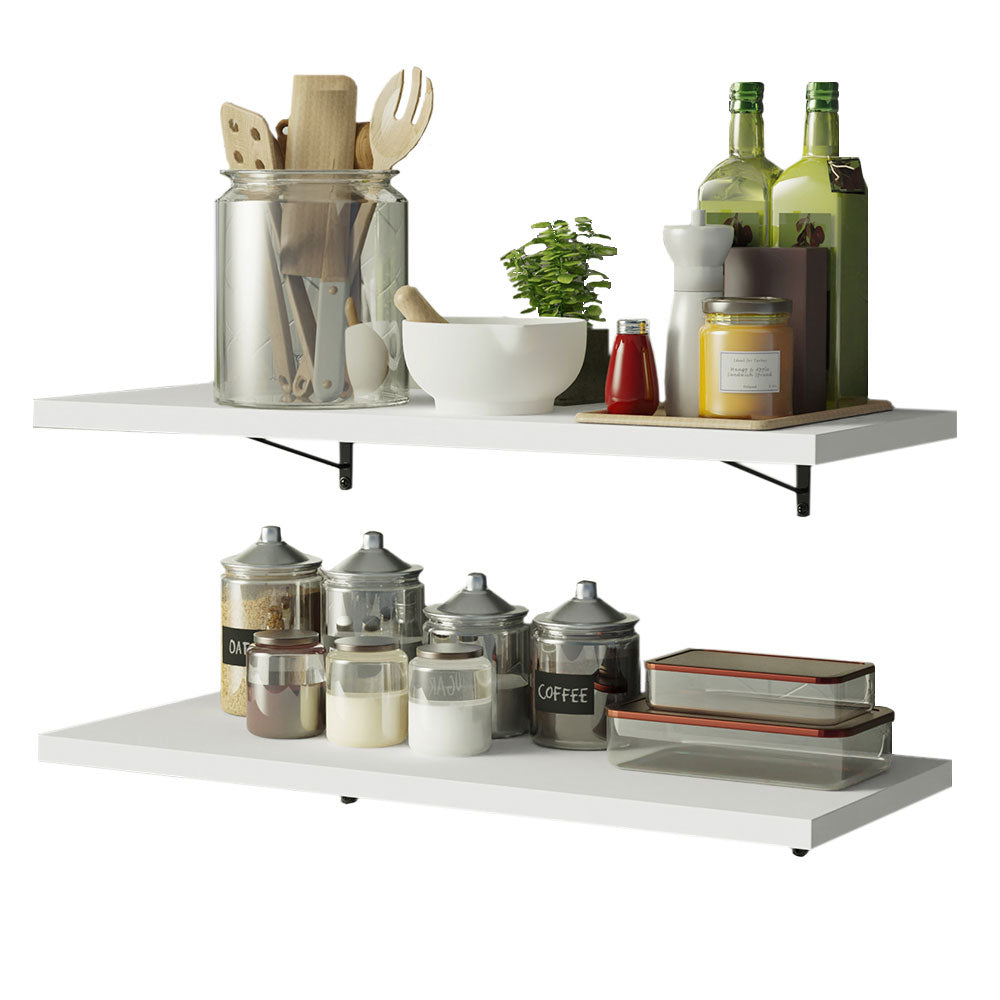 Kit 2 Repisas de Cocina 80 cm con Soporte Metálico Blanco