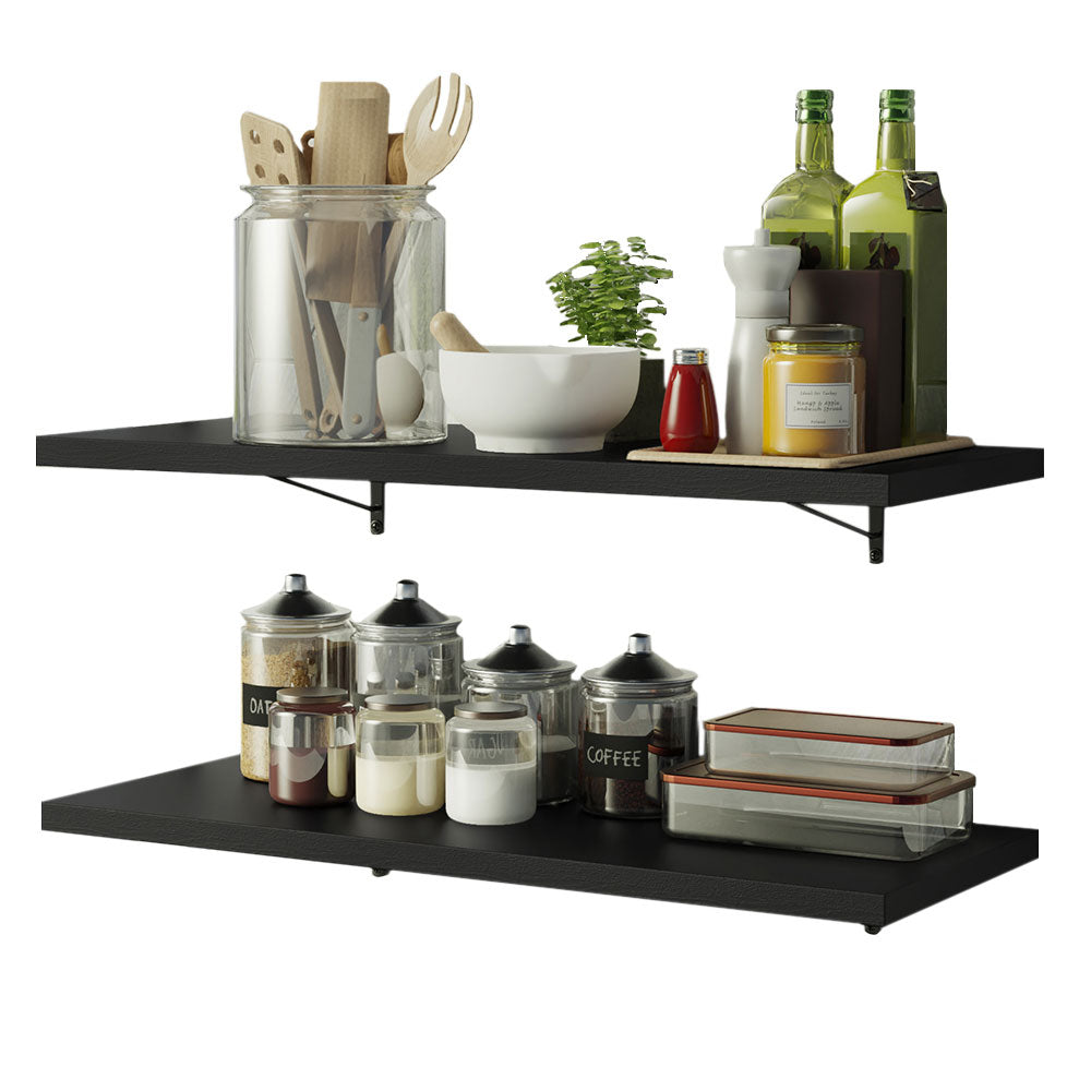 Kit 2 Repisas de Cocina 80 cm con Soporte Metálico Negro