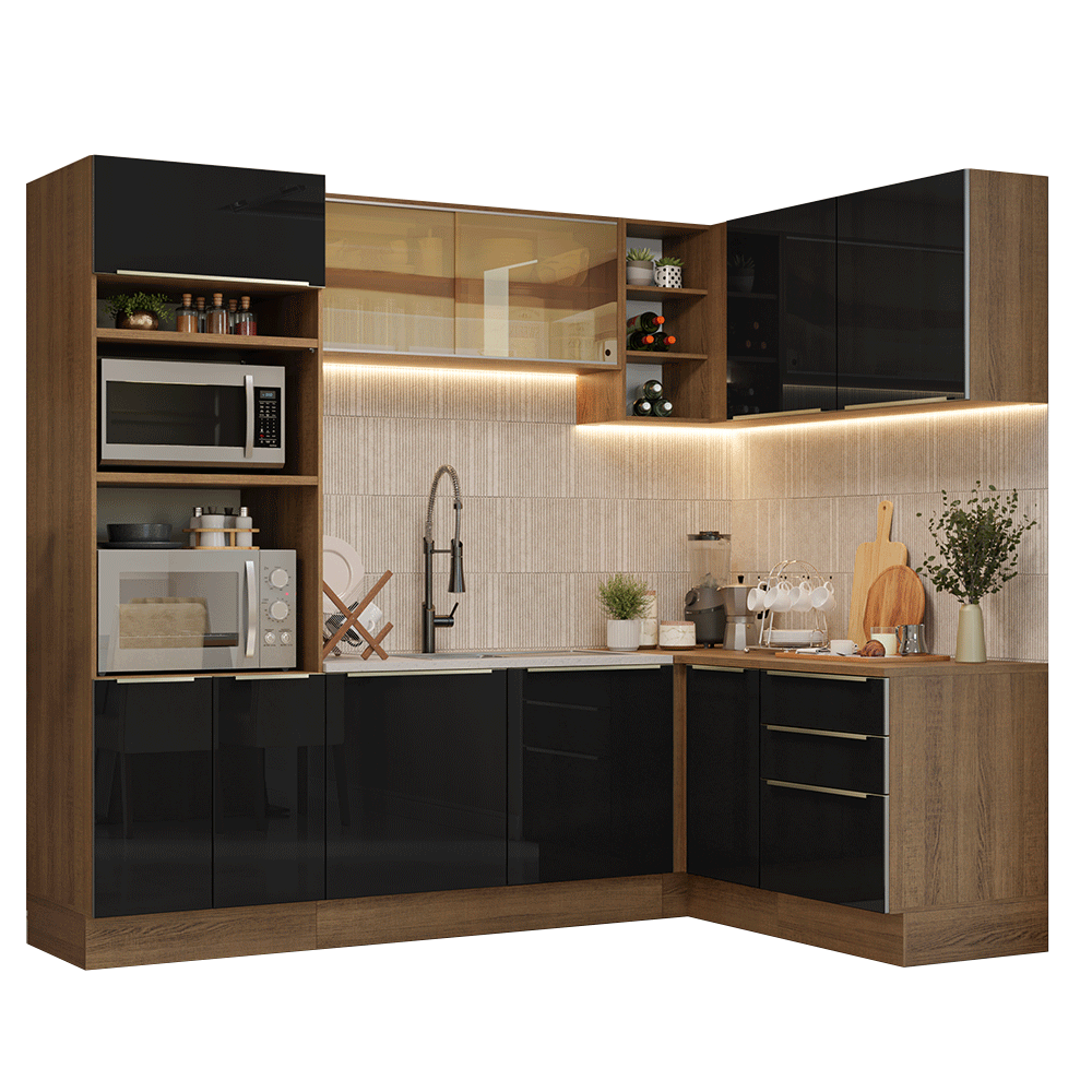 Cocina Integrale Esquinera 416 x 60 cm Marrón/Negro Lux Madesa 01