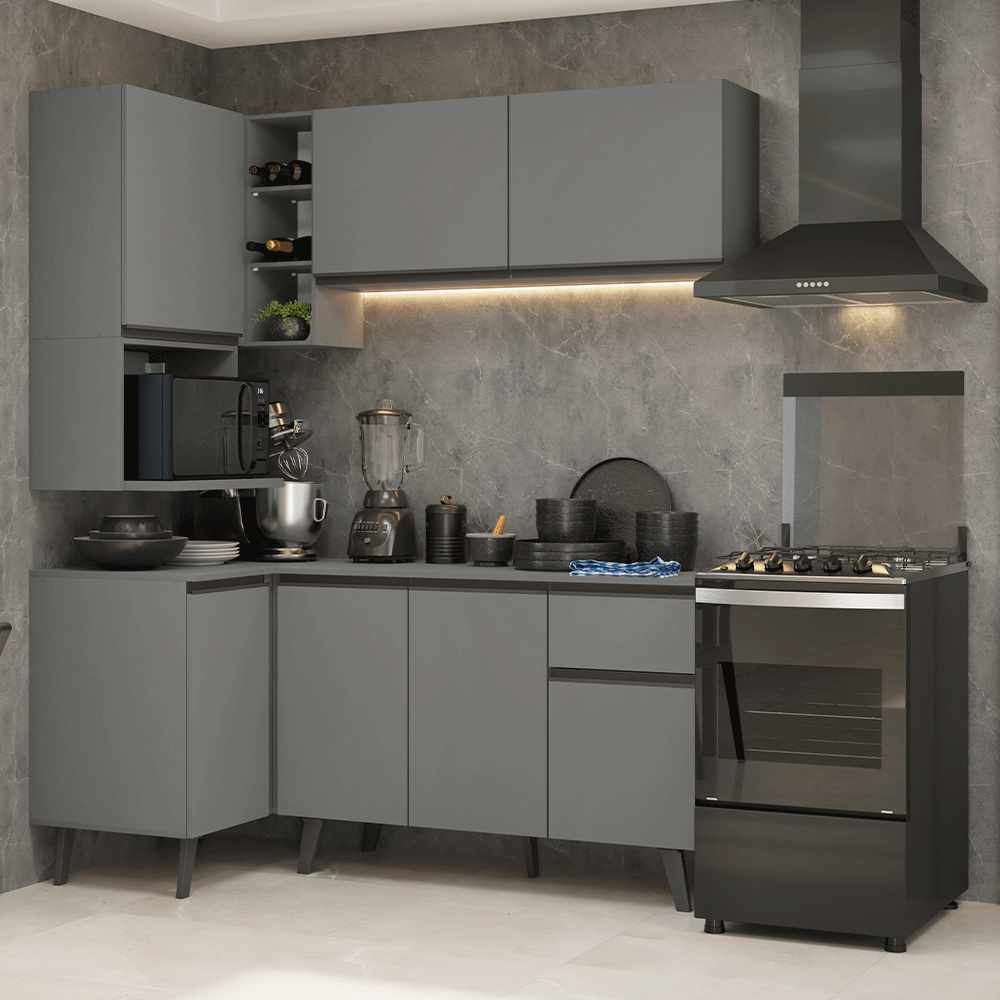 Cocina Integrale Esquinera 265 cm Gris Nice Madesa 05