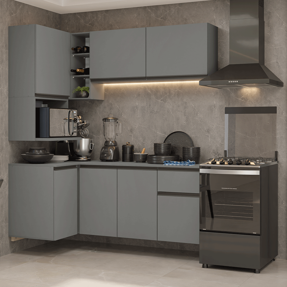 Cocina Esquinera 265 cm Sin Patas Nice Gris 06