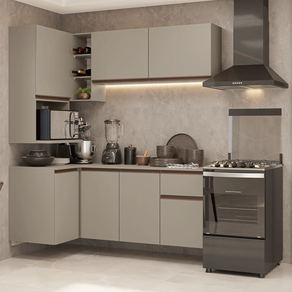 Cocina Integral Esquinera 265 cm sin Patas Crema Nice 06
