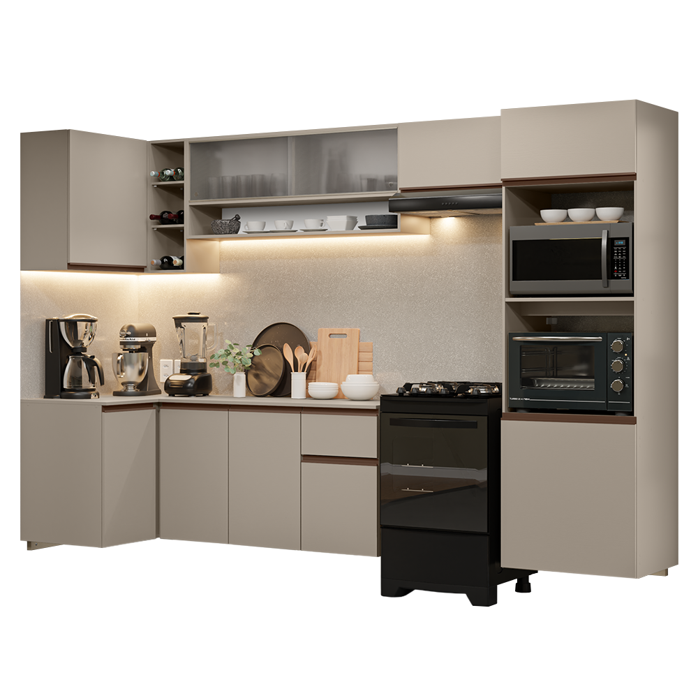 Cocina Integrale Esquinera Suspendida 385 cm Crema Nice Madesa 01
