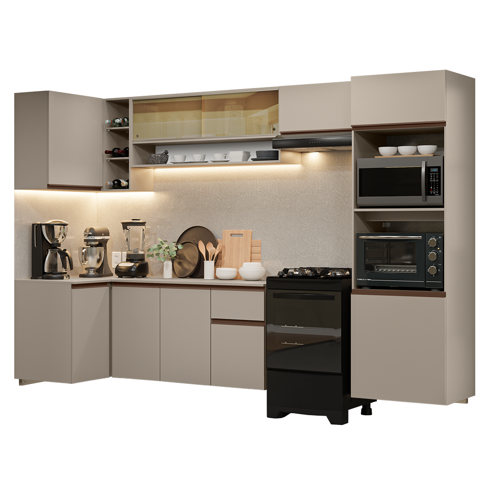 Cocina Integrale Esquinera Suspendida 385 cm Crema Nice Madesa 02