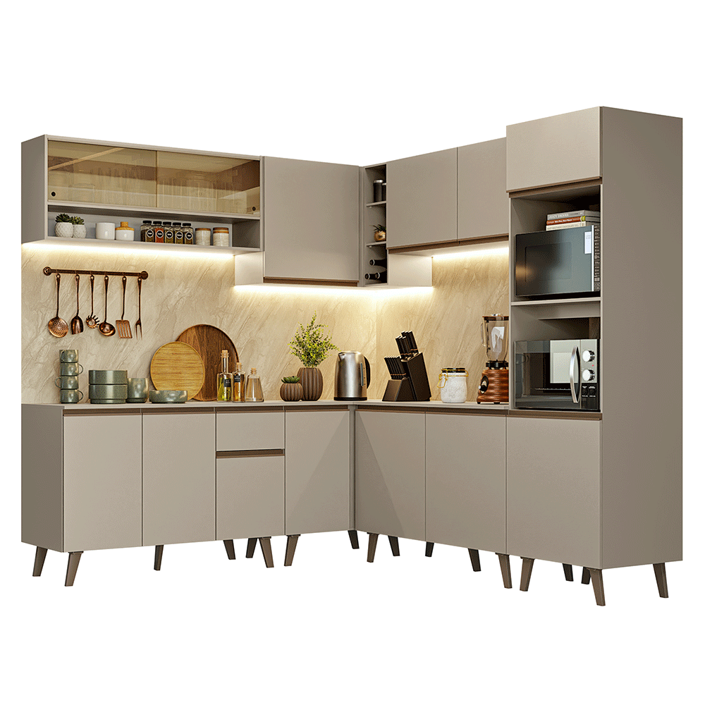 Cocina Integral Esquinera 445cm Crema Nice Madesa 01