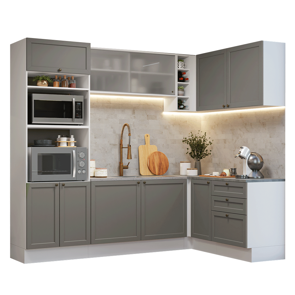 Cocina Integral Esquinera 399 cm Blanco/Gris Vik Madesa 01
