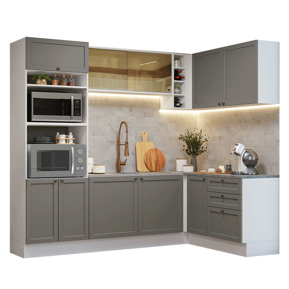 Cocina Integral Esquinera 399 cm Blanco/Gris Vik Madesa 02