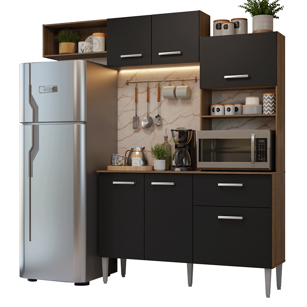 Cocina Integral 196cm Marrón/Negro Aura Madesa 01