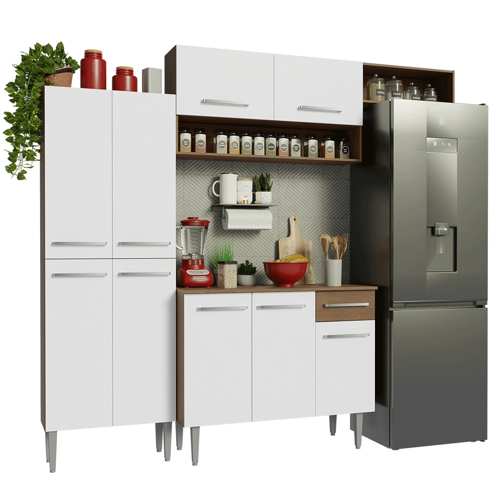 Cocina Integral 229cm Marrón/Blanco Emilly Madesa 18