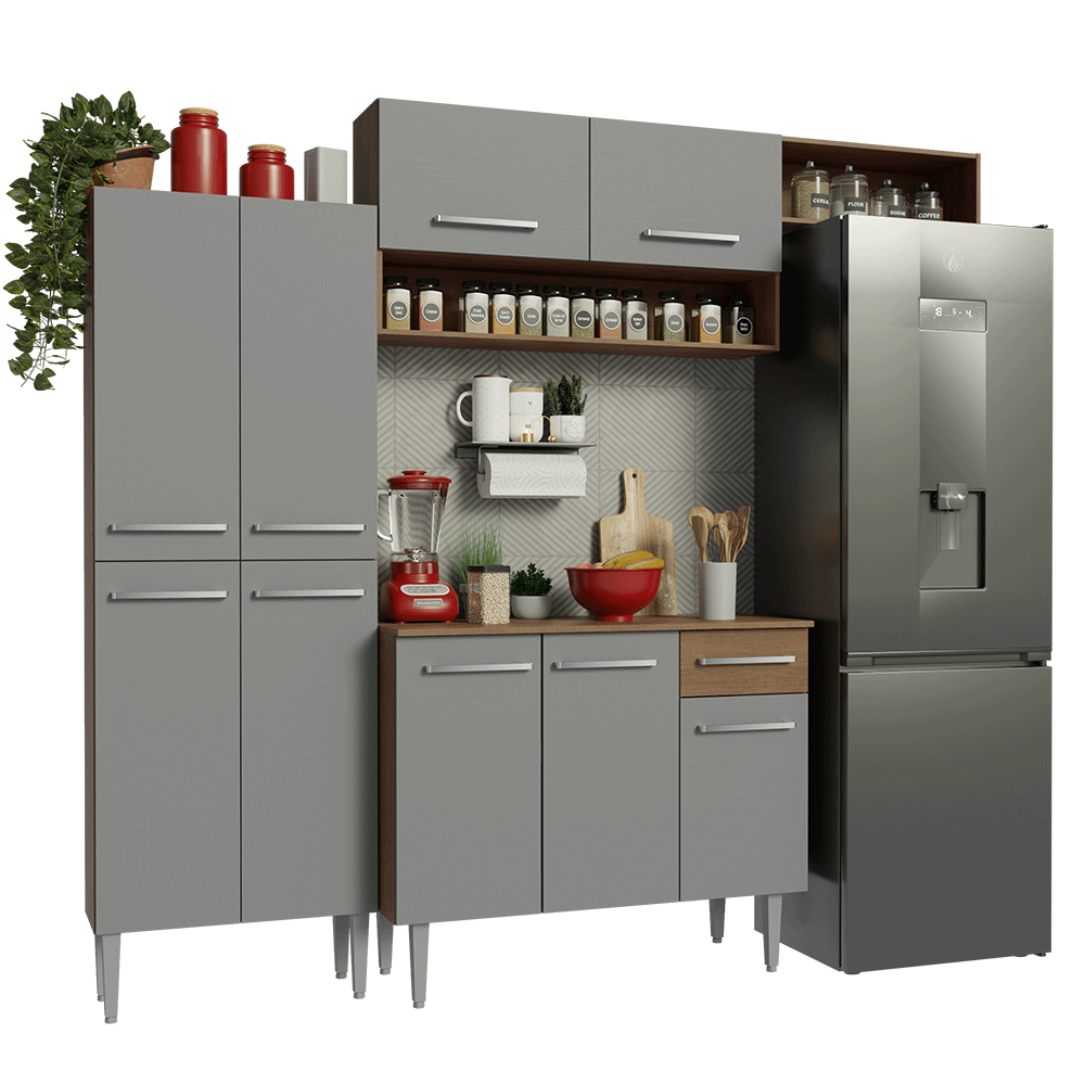 Cocina Integral 229cm Marrón/Gris Emilly Madesa 18