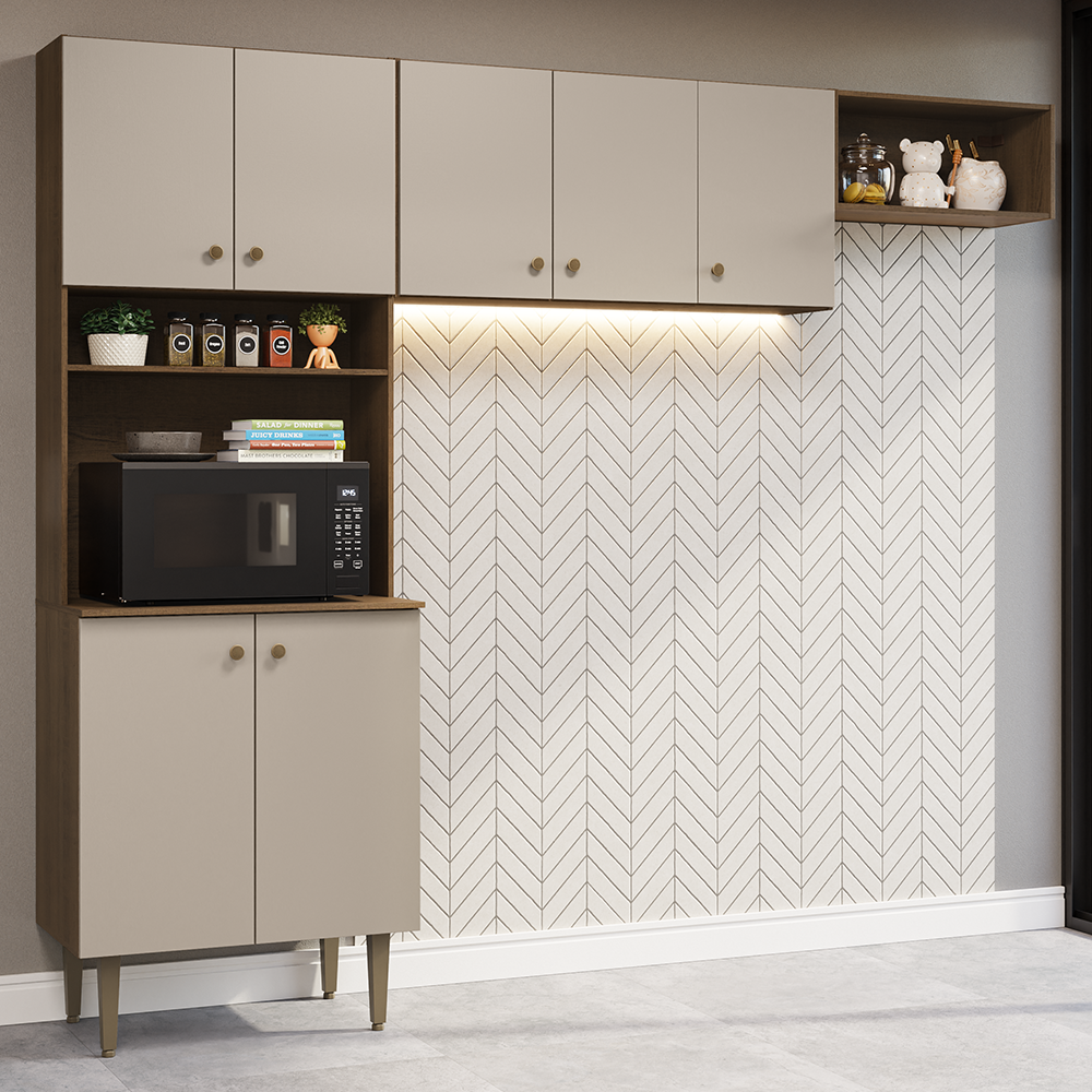 Cocina Integral 235cm Marrón/Crema Gourmet Madesa 03
