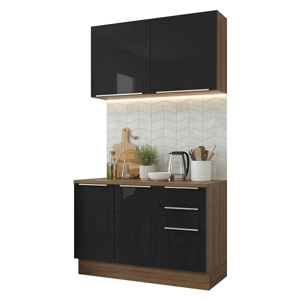 Cocina Integral 120 cm Marrón/Negro Lux Madesa 01