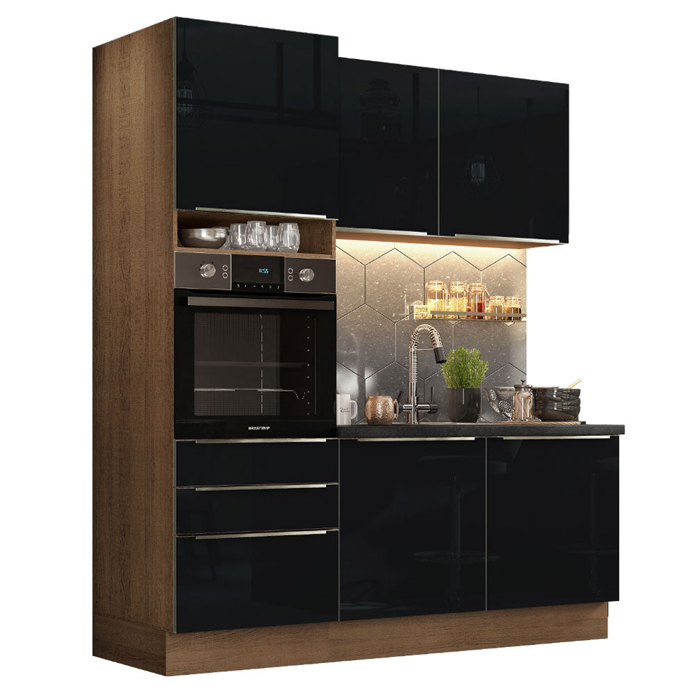 Cocina Integral 180 cm Lux Marrón/Negro 01