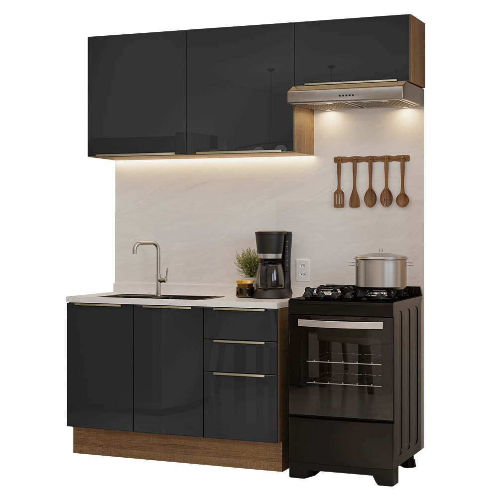 Cocina Integral 180 cm Marrón/Negro Lux Madesa 02