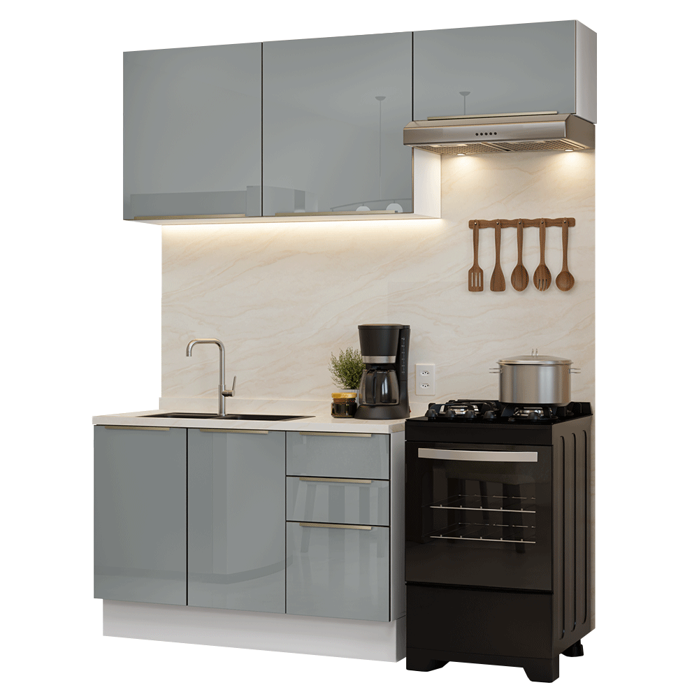 Cocina Integral 180 cm Blanco/Gris Lux Madesa 02