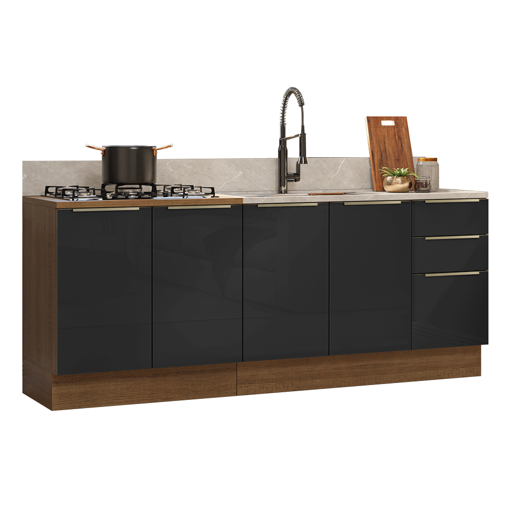 Cocina Integral 200 cm Marrón/Negro Lux Madesa 05