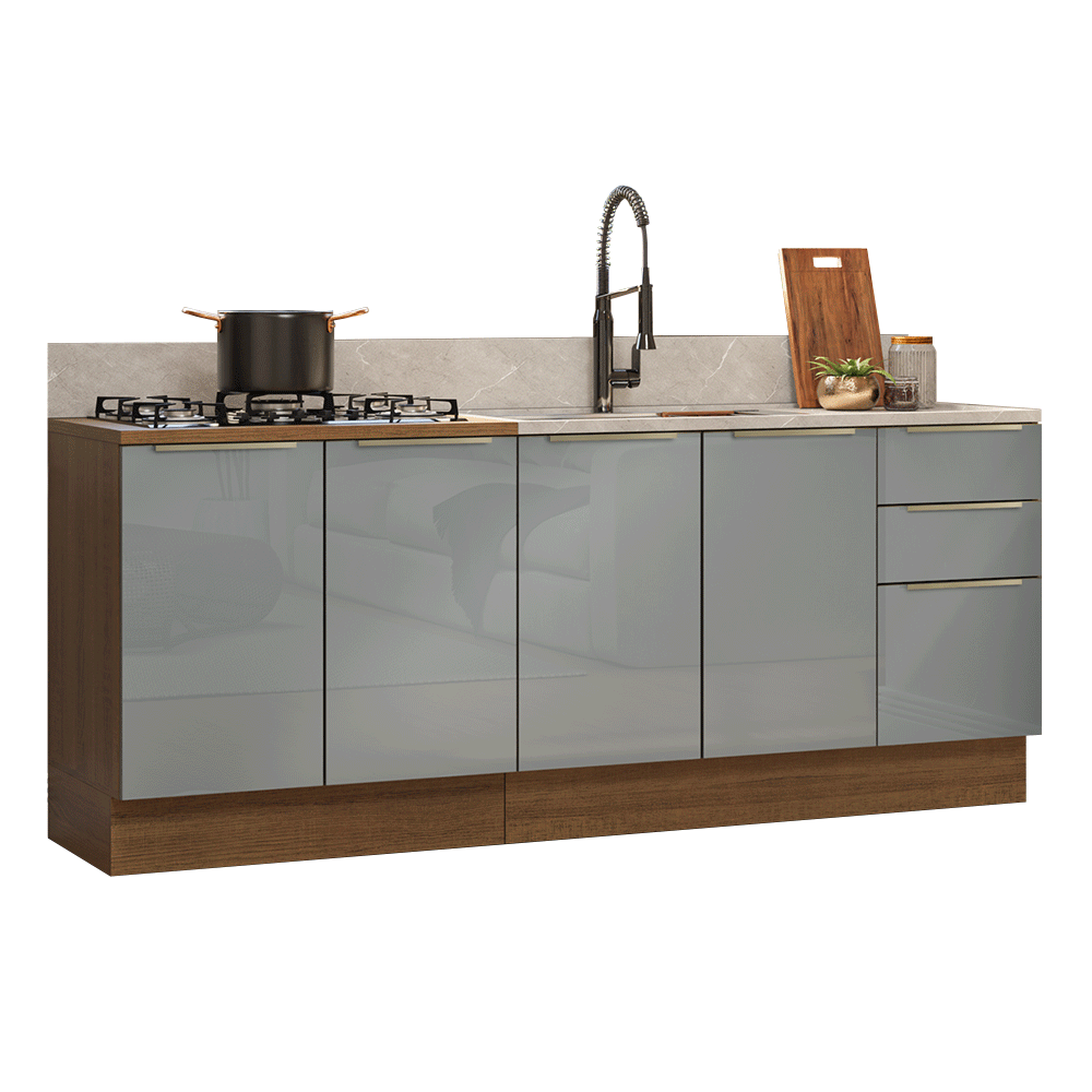 Cocina Integral 200 cm Marrón/Gris Lux Madesa 05
