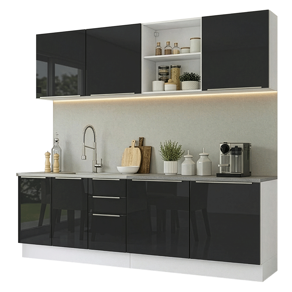 Cocina Integral 240 cm Blanco/Negro Lux Madesa 09