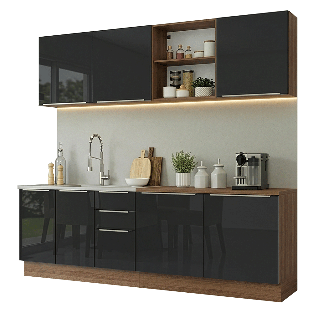 Cocina Integral 240 cm Marrón/Negro Lux Madesa 09