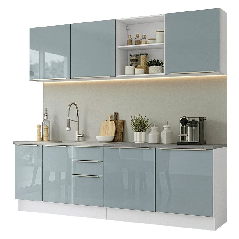 Cocina Integral 240 cm Blanco/Gris Lux Madesa 09