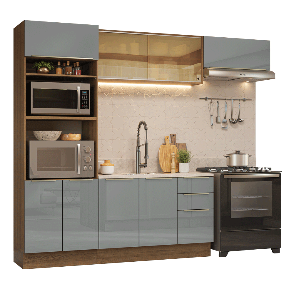 Cocina Integral 270 cm Marrón/Gris Lux Madesa 07