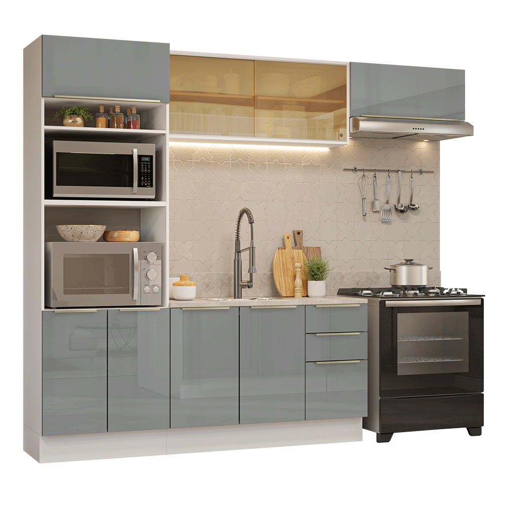 Cocina Integral 270 cm Blanco/Gris Lux Madesa 07