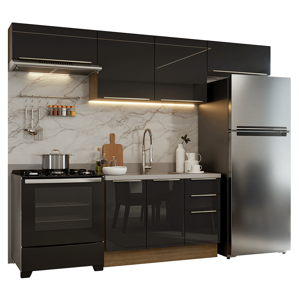 Cocina Integral 280 cm Marrón/Negro Lux Madesa 01