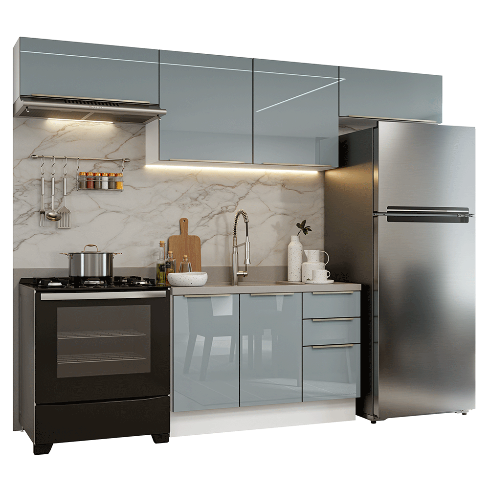 Cocina Integral 280 cm Blanco/Gris Lux Madesa 01