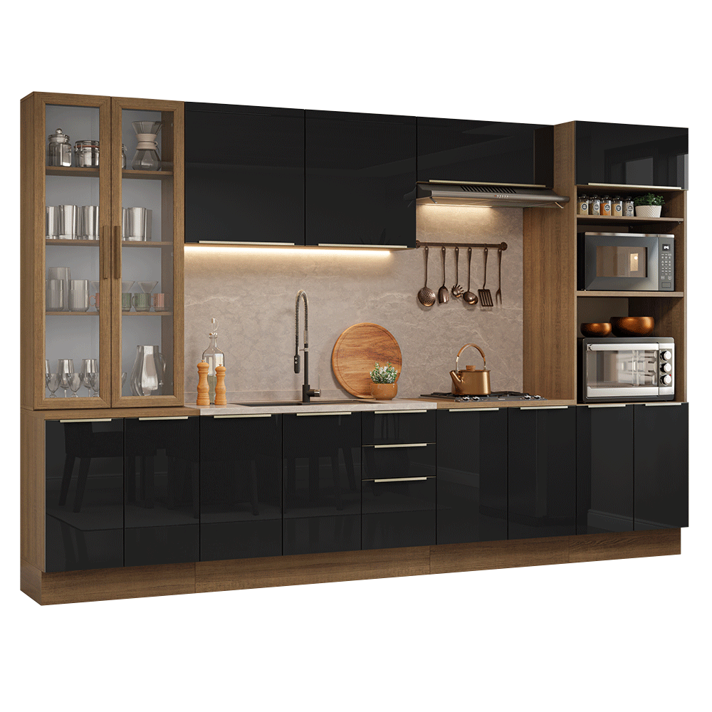 Cocina Integral 340 cm Marrón/Negro Lux Madesa 03
