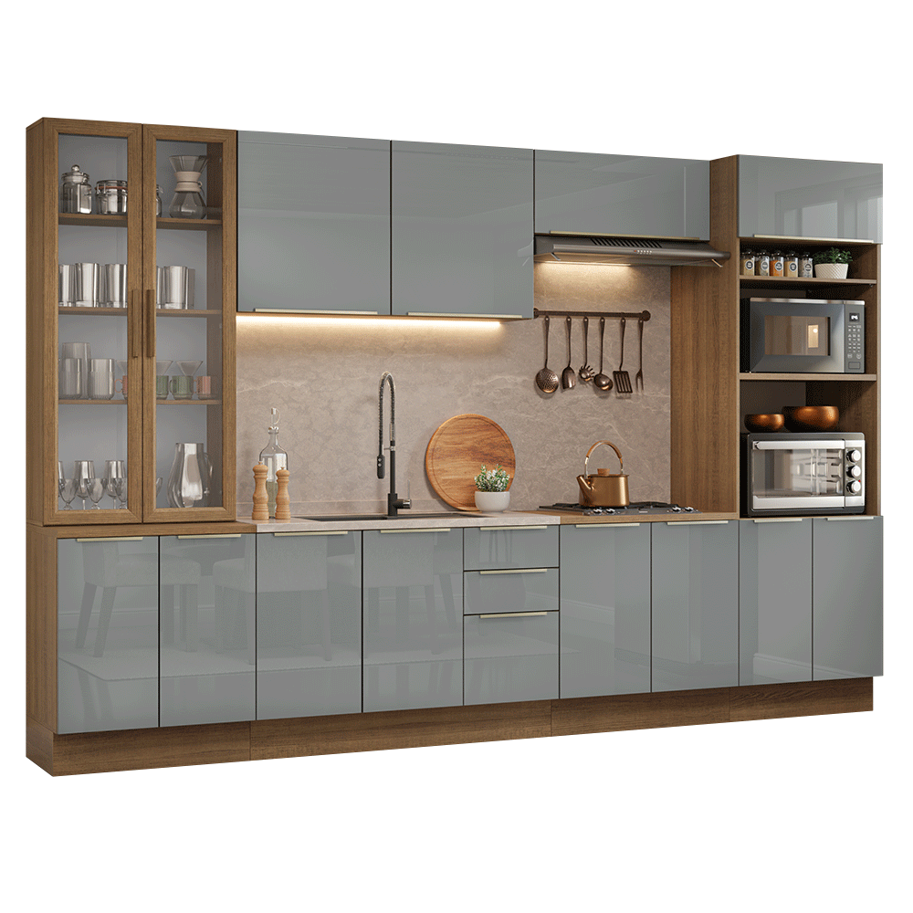 Cocina Integral 340 cm Marrón/Gris Lux Madesa 03