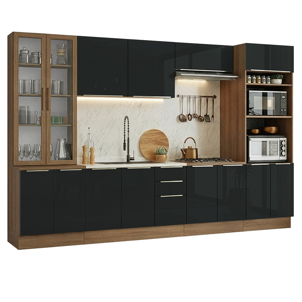 Cocina Integral 340 x 60 cm Marrón/Negro Lux Madesa 04