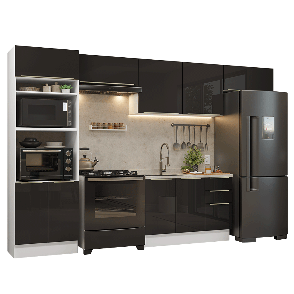 Cocina Integral 350 cm Blanco/Negro Lux Madesa 01