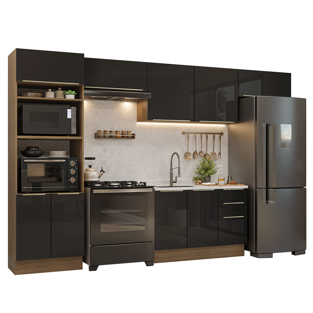 Cocina Integral 350 cm Marrón/Negro Lux Madesa 01