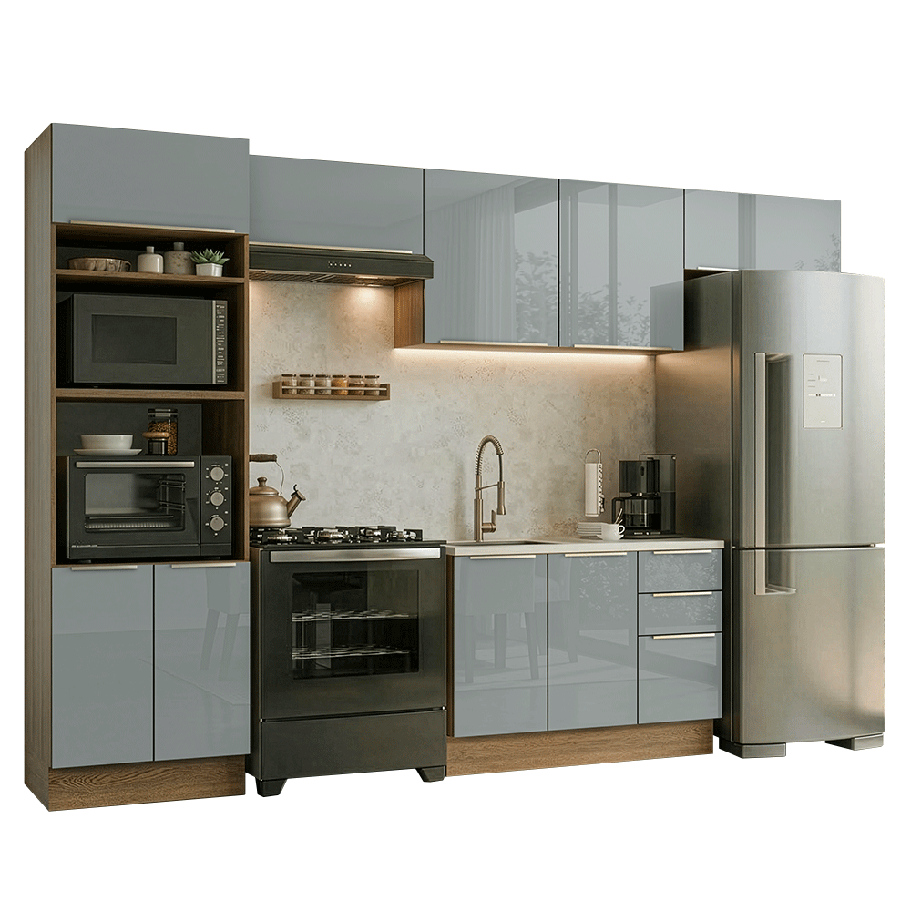 Cocina Integral 350 x 60 cm Marrón/Gris Lux Madesa 02