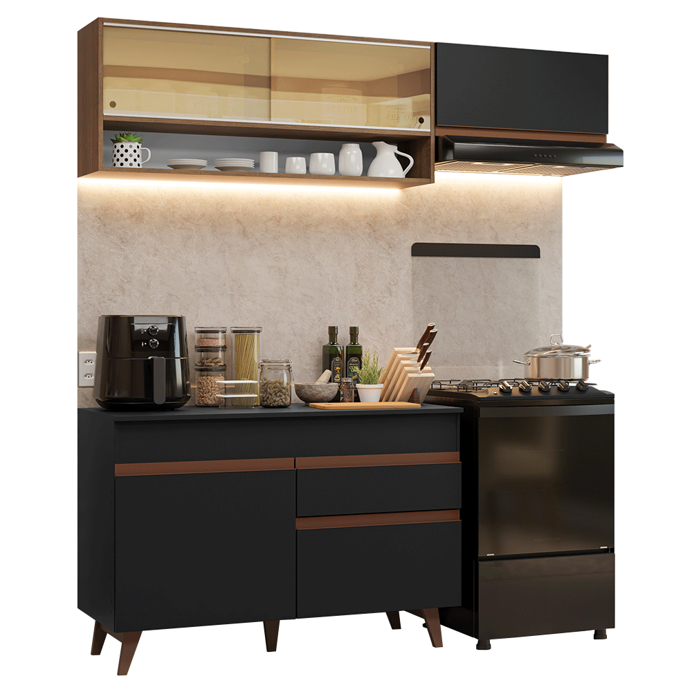 Cocina Integral 190cm Negro/Marrón Reims Madesa 06