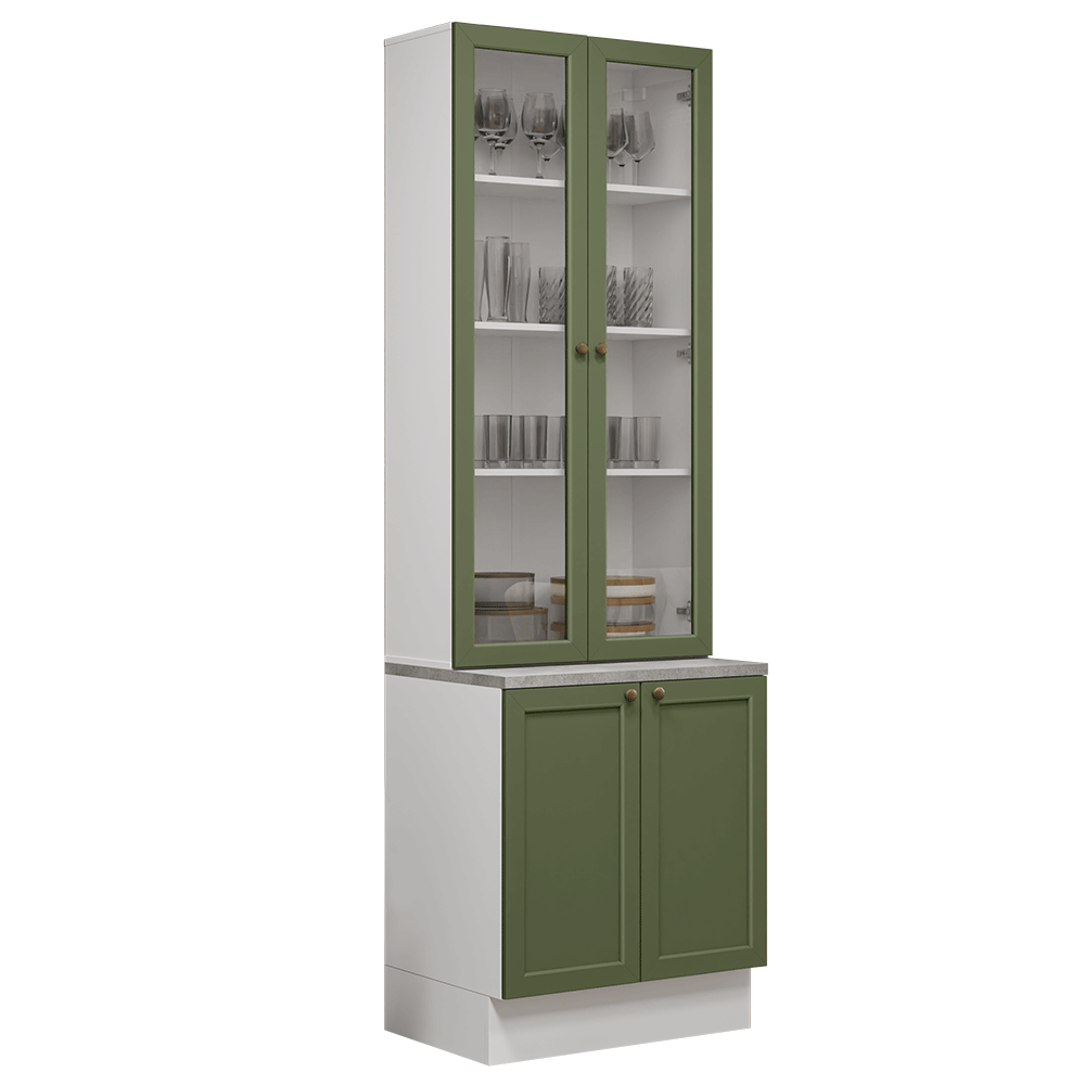 Combo Gabinete + Vitrina 70 cm Blanco/Verde Vik Madesa 02