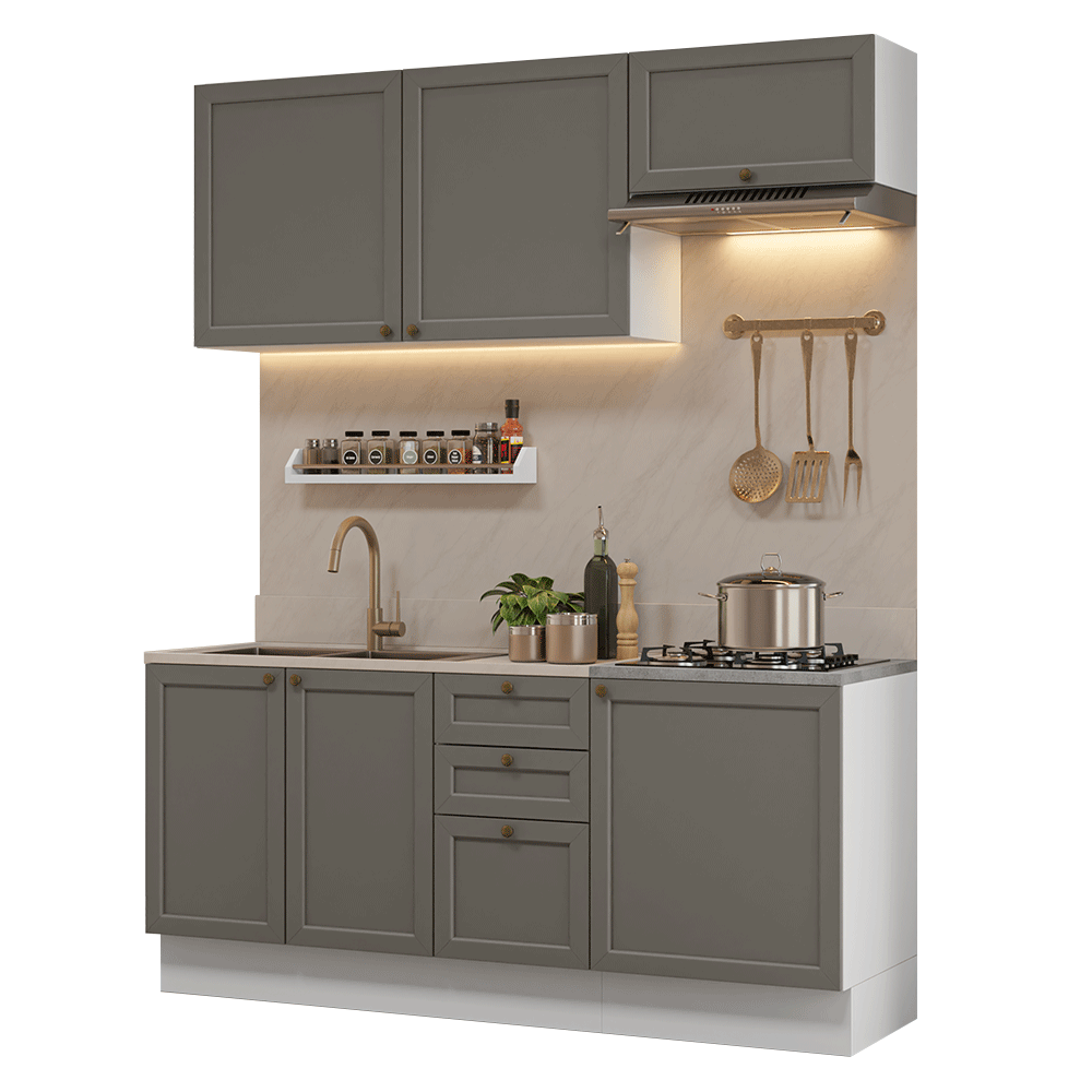 Cocina Integral 180 cm Blanco/Gris Vik Madesa 01