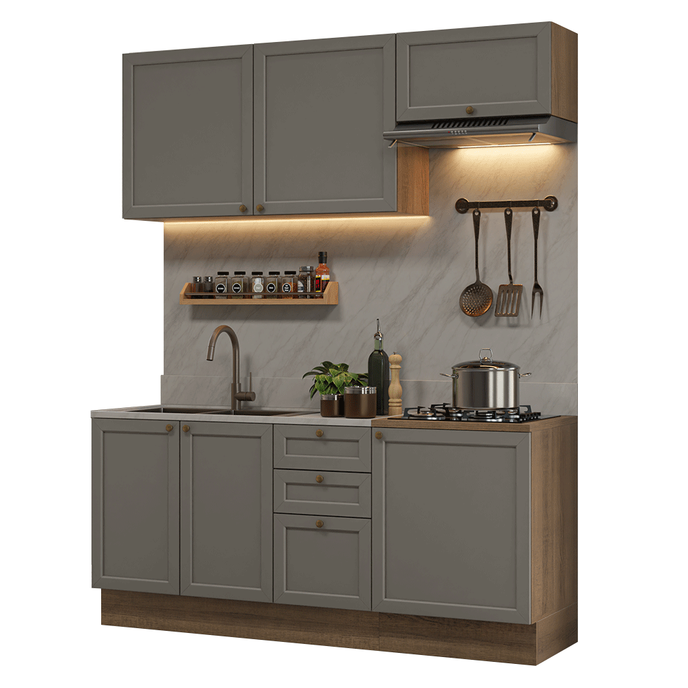 Cocina Integral 180 cm Marrón/Gris Vik Madesa 01
